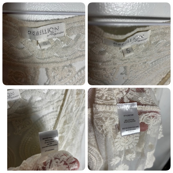 Rebellion cream embroidered mesh sleeveless tie front boho duster mermaidcore - Picture 10 of 10